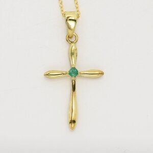 Silver Cross Natural Green Emerald Cross Pendant plated with 14k gold